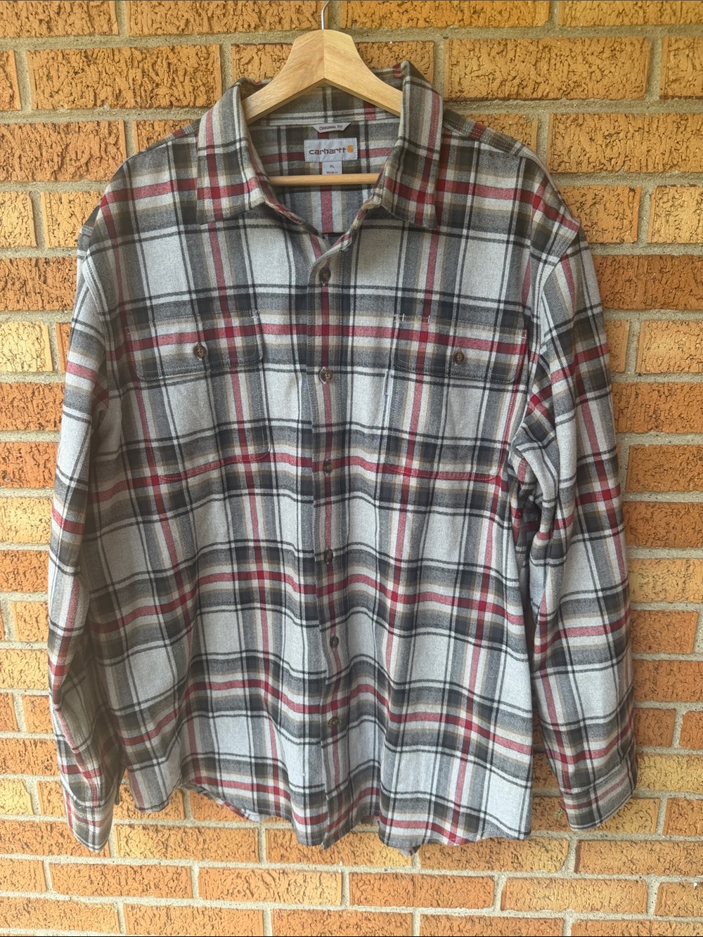Carhartt NWOT Original Fit Men’s Heavyweight Thick Flannel Gray with Red Stripes